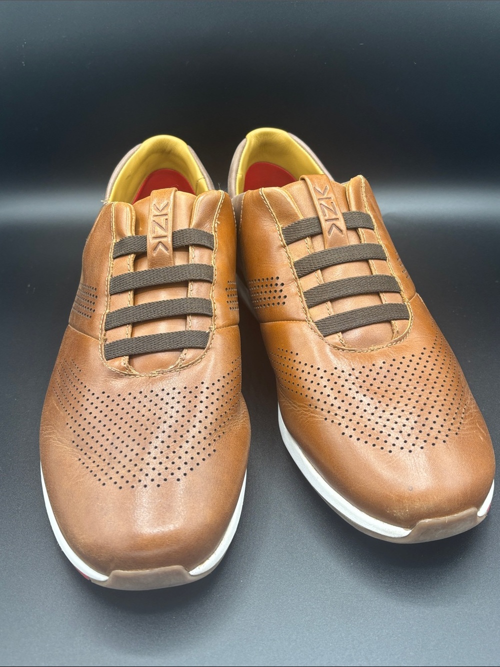 Men's KIZIK Tan Slip-On Perforated Leather Sneakers, Size 13